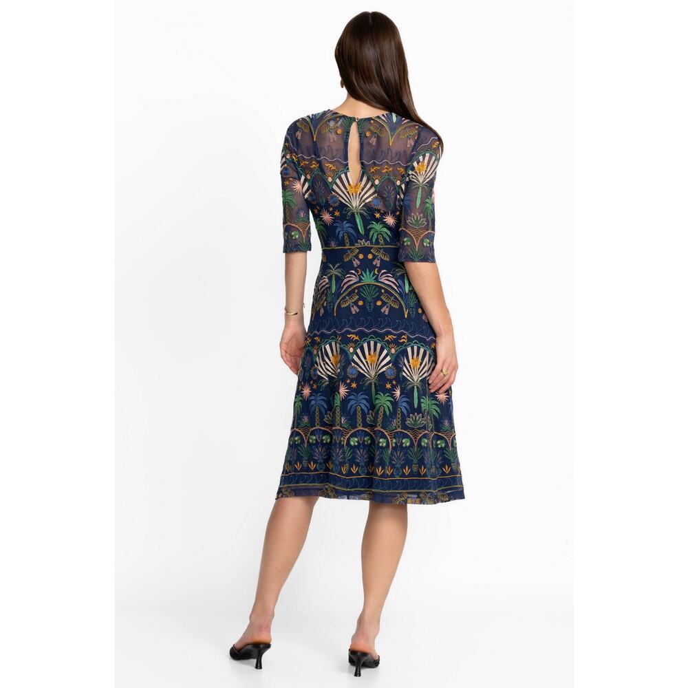 Johnny Was Women's Nova Paneled Midi Dress 3/4 Sleeves Blue Size Small NWT - Picture 3 of 16